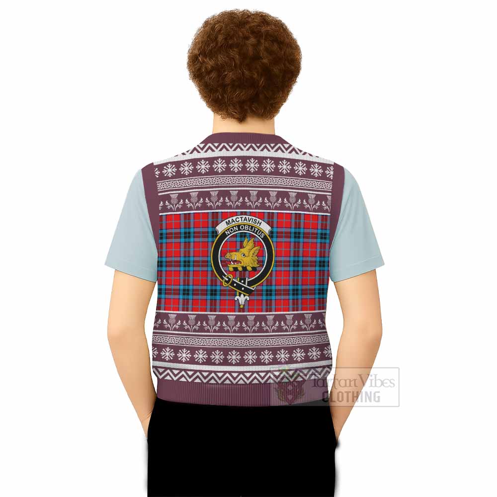 MacTavish (McTavish) Clan Tartan Christmas Knitted V-Neck Vest with Family Crest - Tartan Vibes Clothing