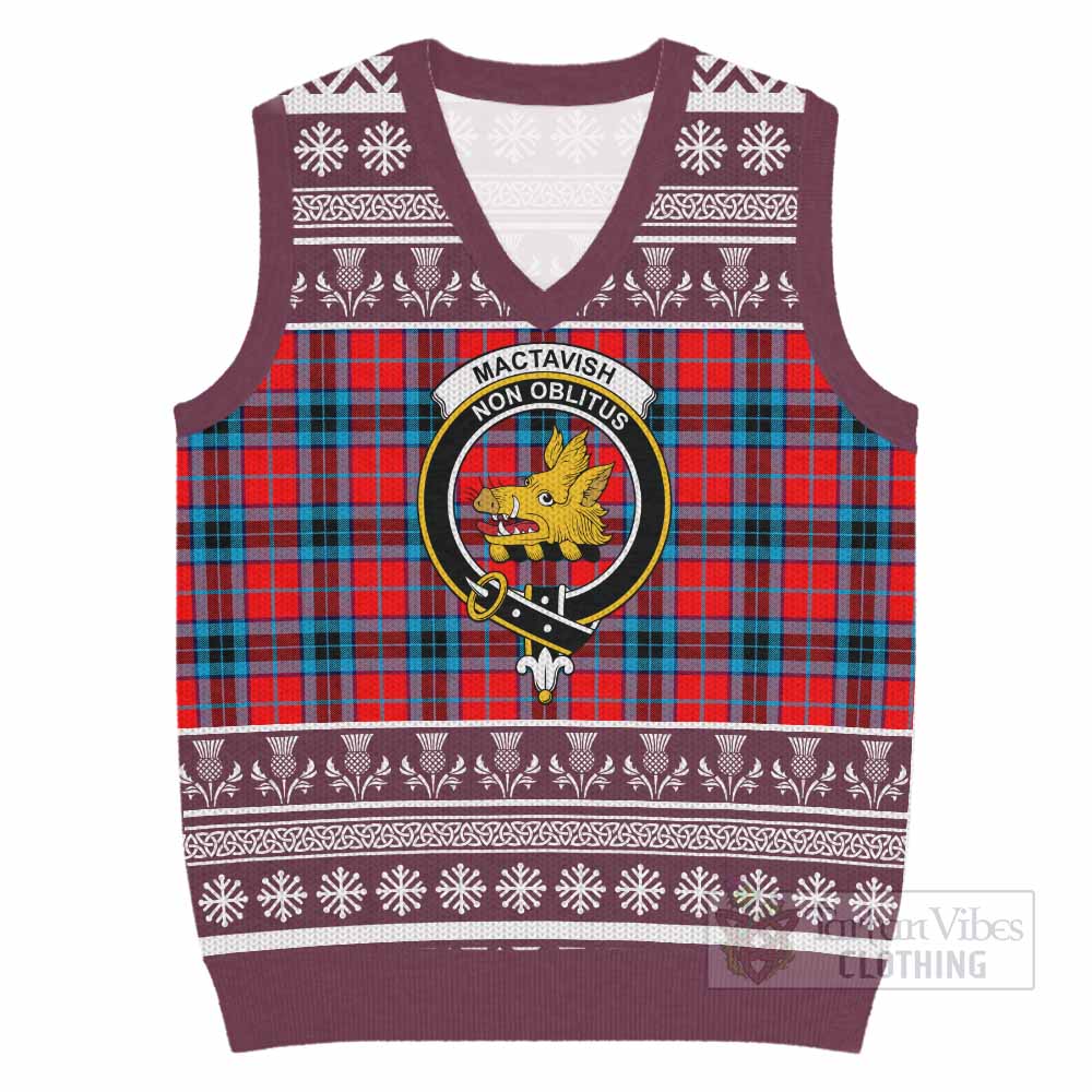 MacTavish (McTavish) Clan Tartan Christmas Knitted V-Neck Vest with Family Crest - Tartan Vibes Clothing