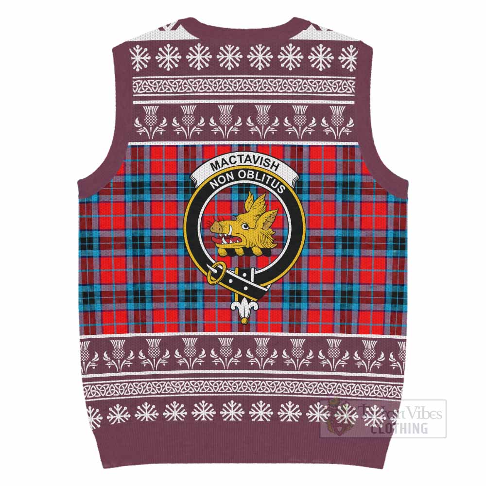 MacTavish (McTavish) Clan Tartan Christmas Knitted V-Neck Vest with Family Crest - Tartan Vibes Clothing
