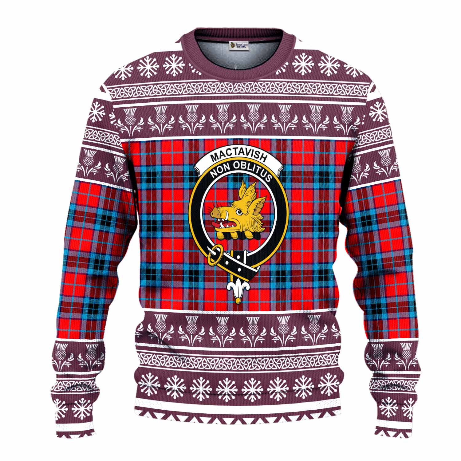 MacTavish (McTavish) Clan Tartan Christmas Ugly Sweater with Family Crest - Tartan Vibes Clothing