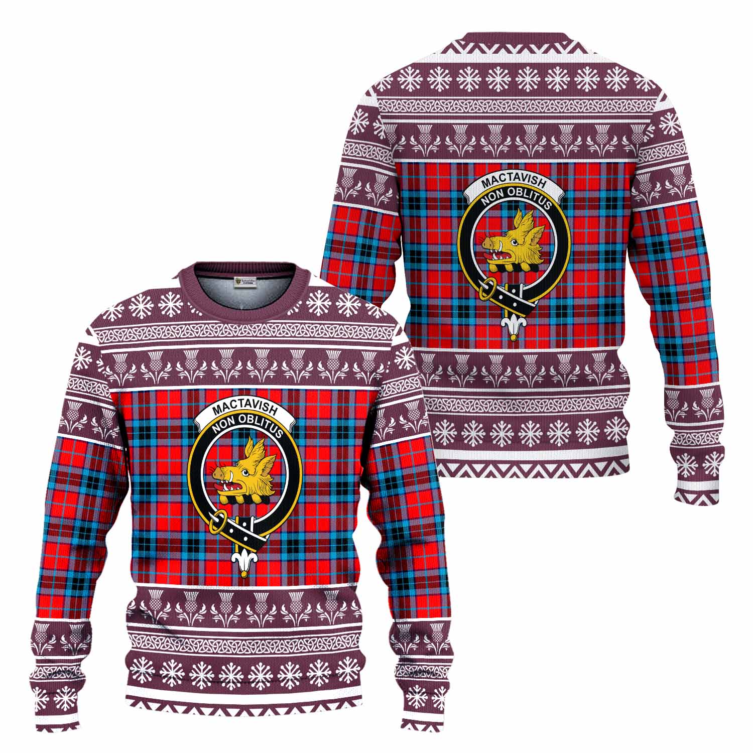 MacTavish (McTavish) Clan Tartan Christmas Ugly Sweater with Family Crest - Tartan Vibes Clothing
