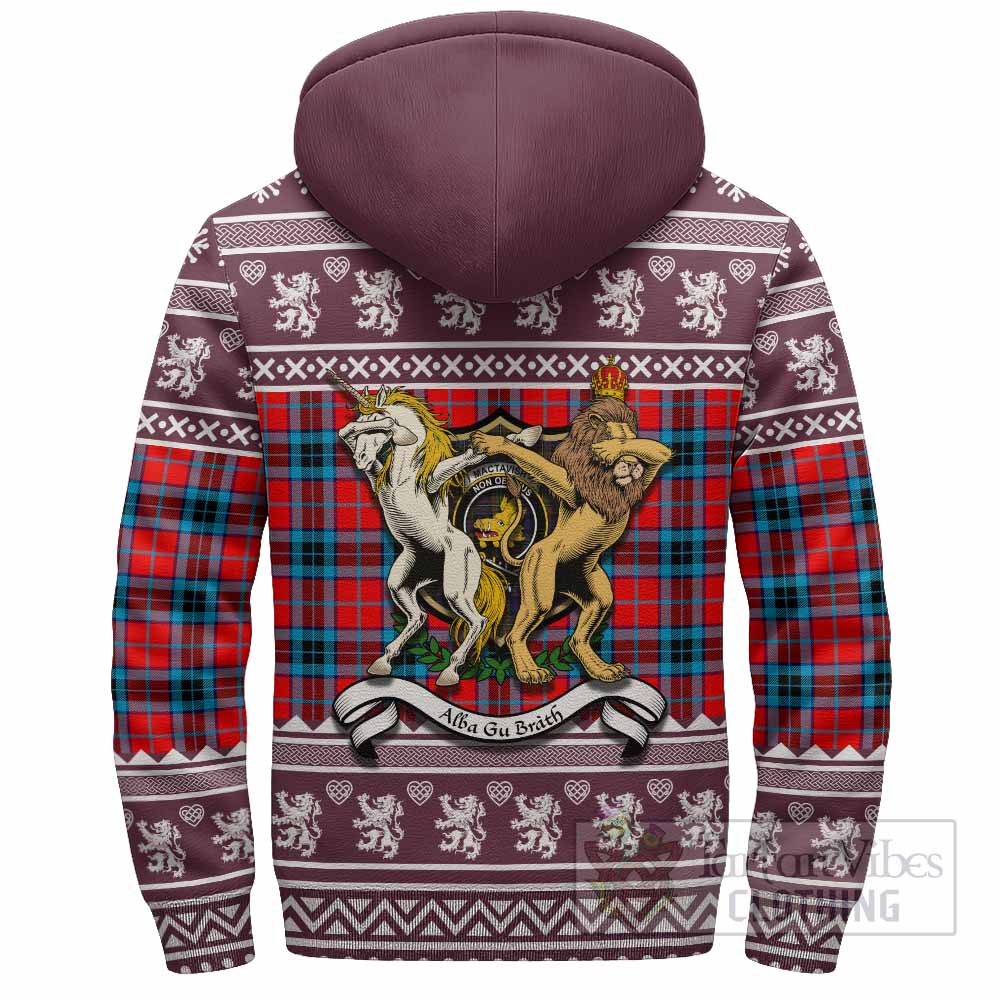 MacTavish (McTavish) Clan Tartan Crest Christmas Fleece Hoodie Coat of Arms Funny Style - Tartan Vibes Clothing