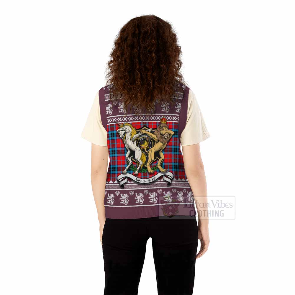 MacTavish (McTavish) Clan Tartan Crest Christmas Knitted V-Neck Vest Coat of Arms Funny Style - Tartan Vibes Clothing