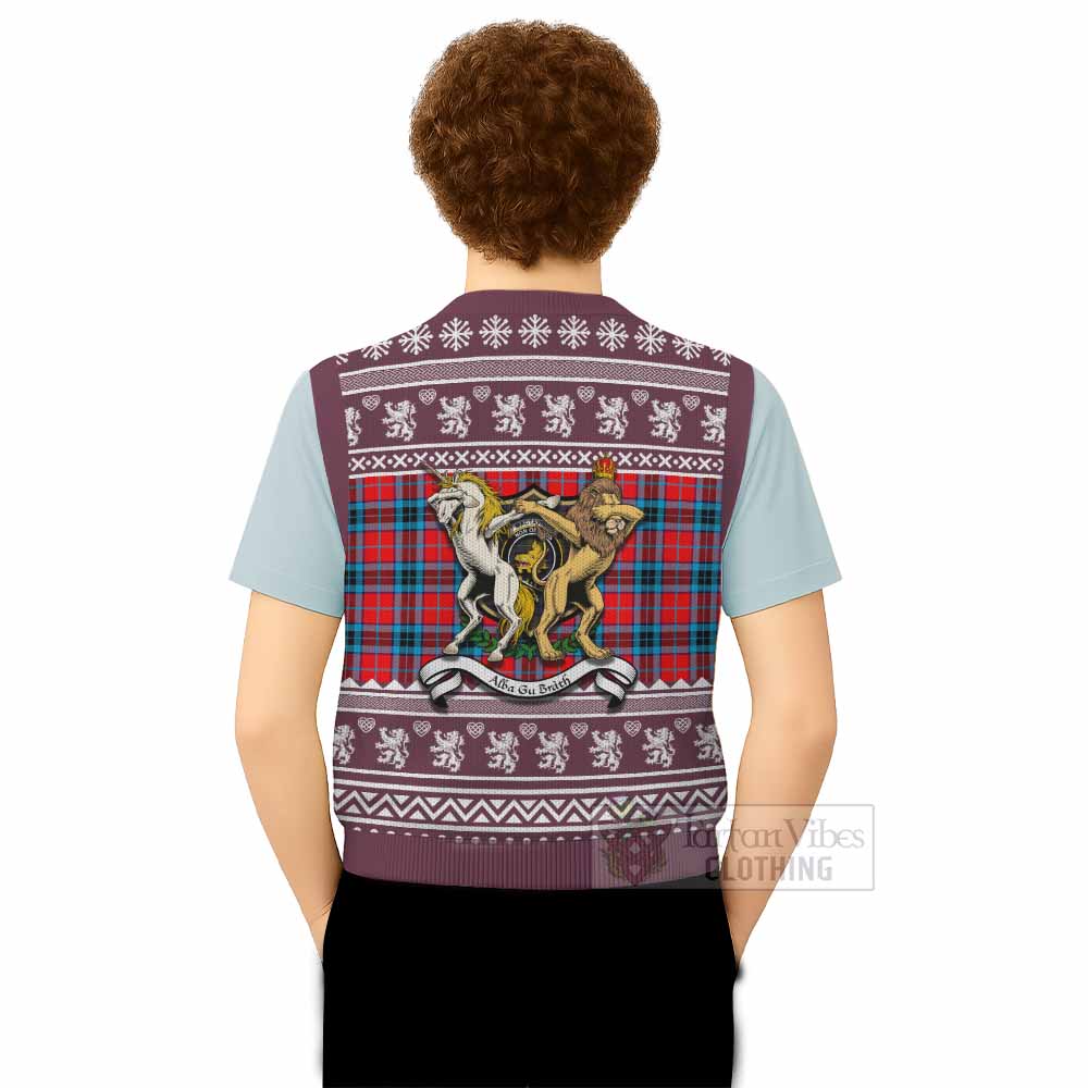 MacTavish (McTavish) Clan Tartan Crest Christmas Knitted V-Neck Vest Coat of Arms Funny Style - Tartan Vibes Clothing