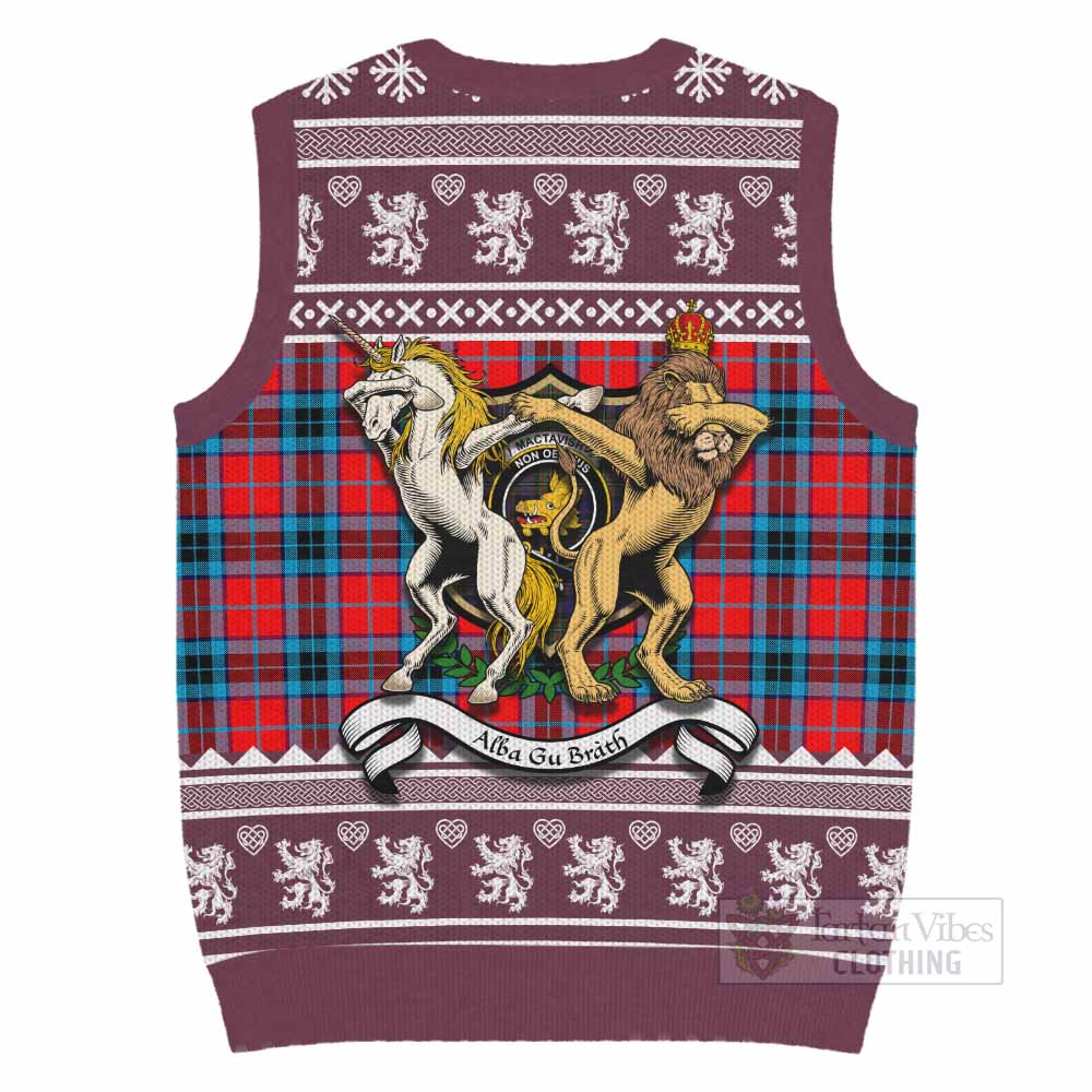 MacTavish (McTavish) Clan Tartan Crest Christmas Knitted V-Neck Vest Coat of Arms Funny Style - Tartan Vibes Clothing
