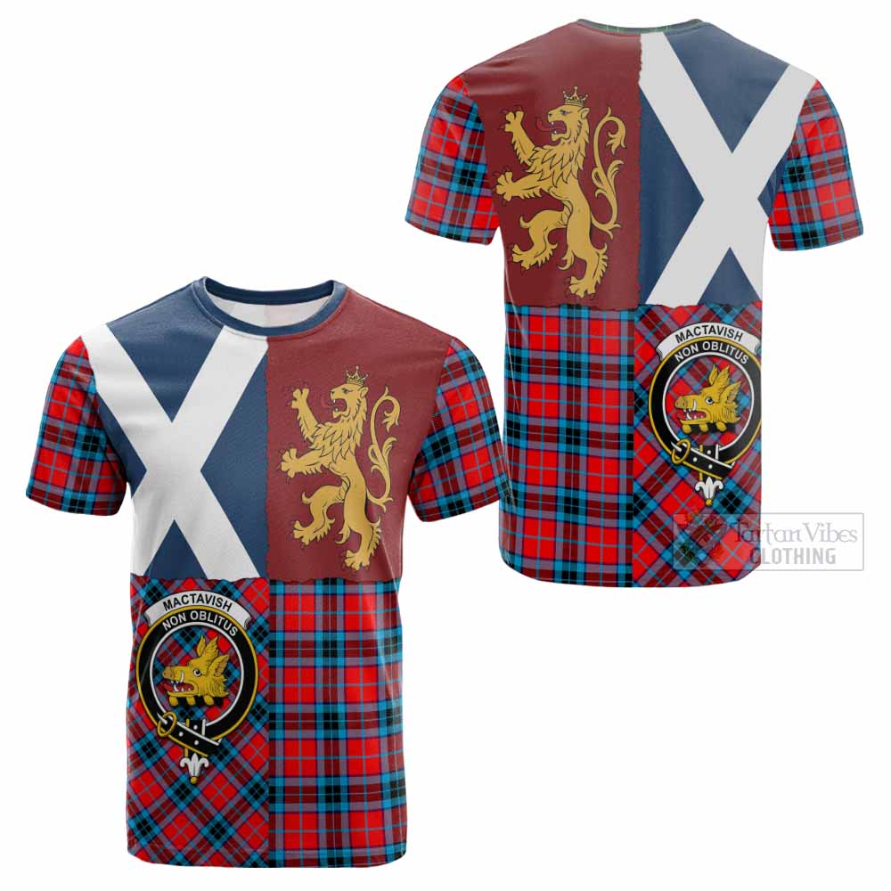 MacTavish (McTavish) Crest Tartan Cotton T-shirt with Lion Rampant Saltire Style - Tartan Vibes Clothing