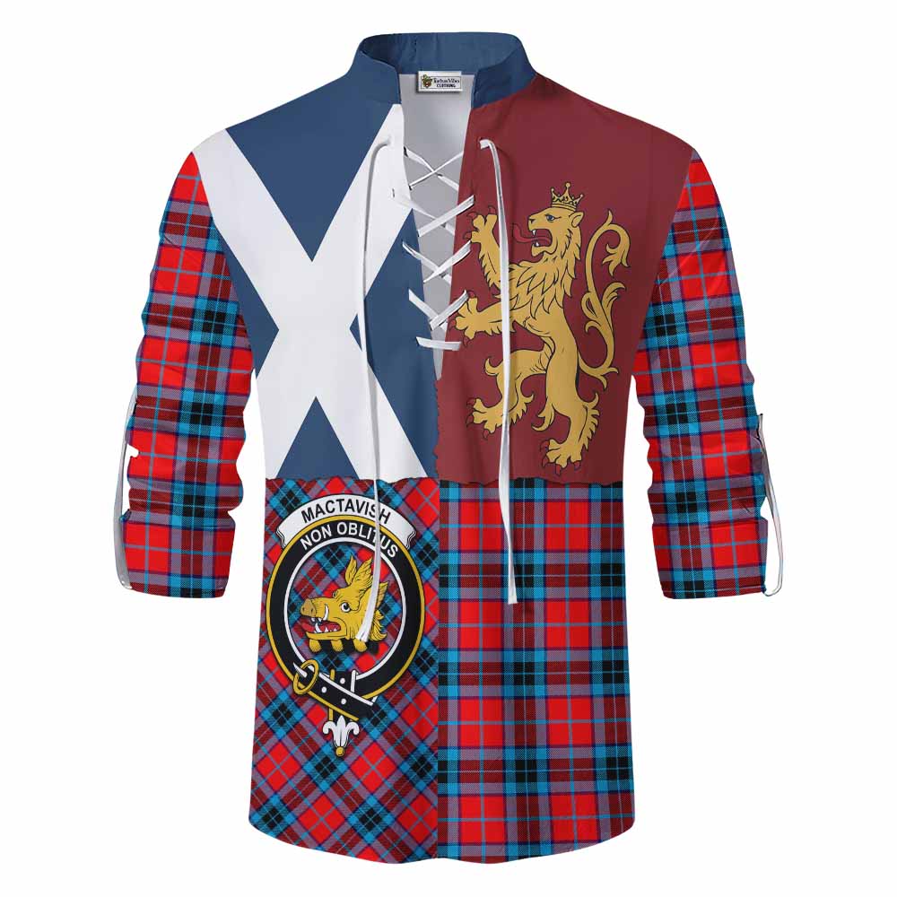 MacTavish (McTavish) Crest Tartan Ghillie Shirt with Lion Rampant Saltire Style - Tartan Vibes Clothing