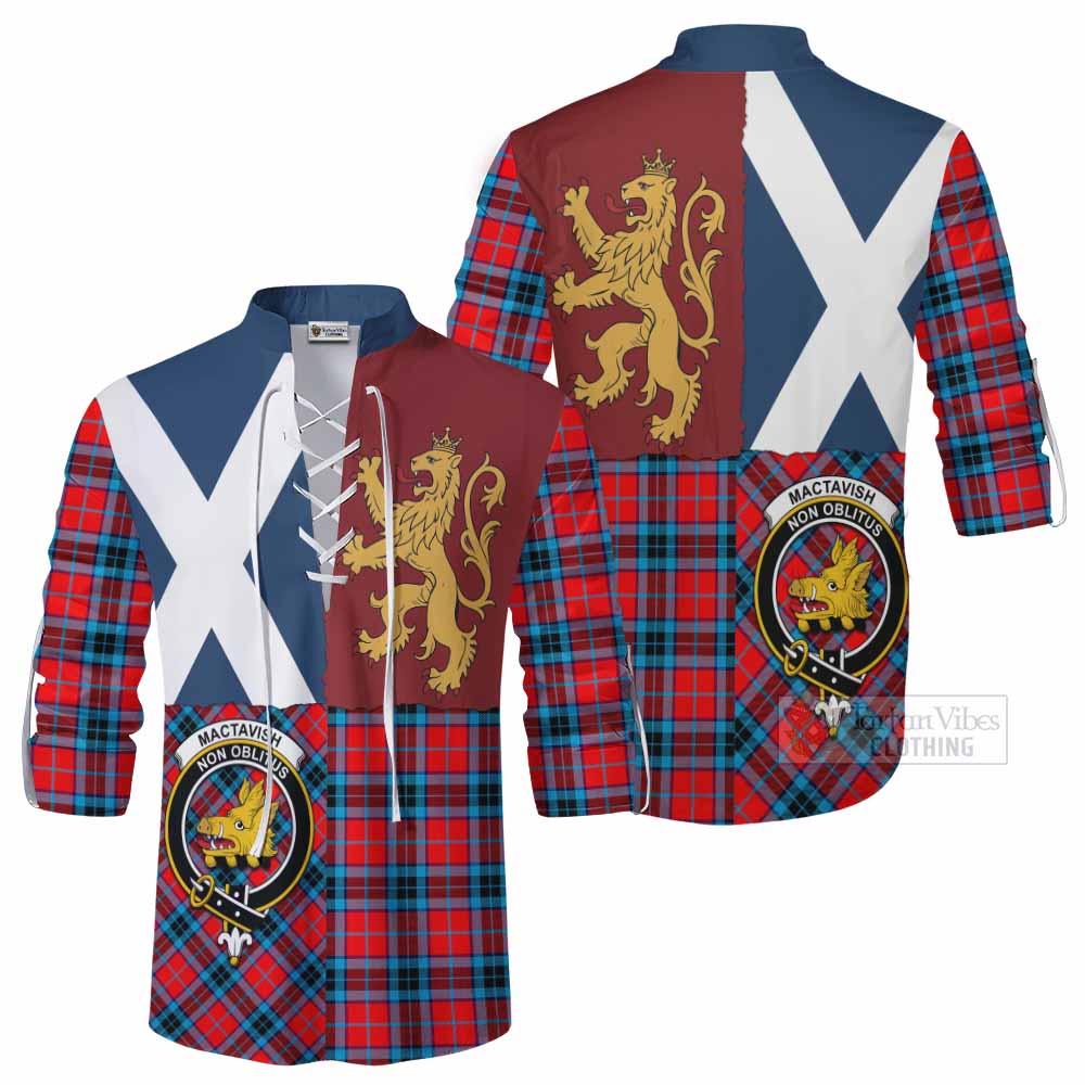 MacTavish (McTavish) Crest Tartan Ghillie Shirt with Lion Rampant Saltire Style - Tartan Vibes Clothing