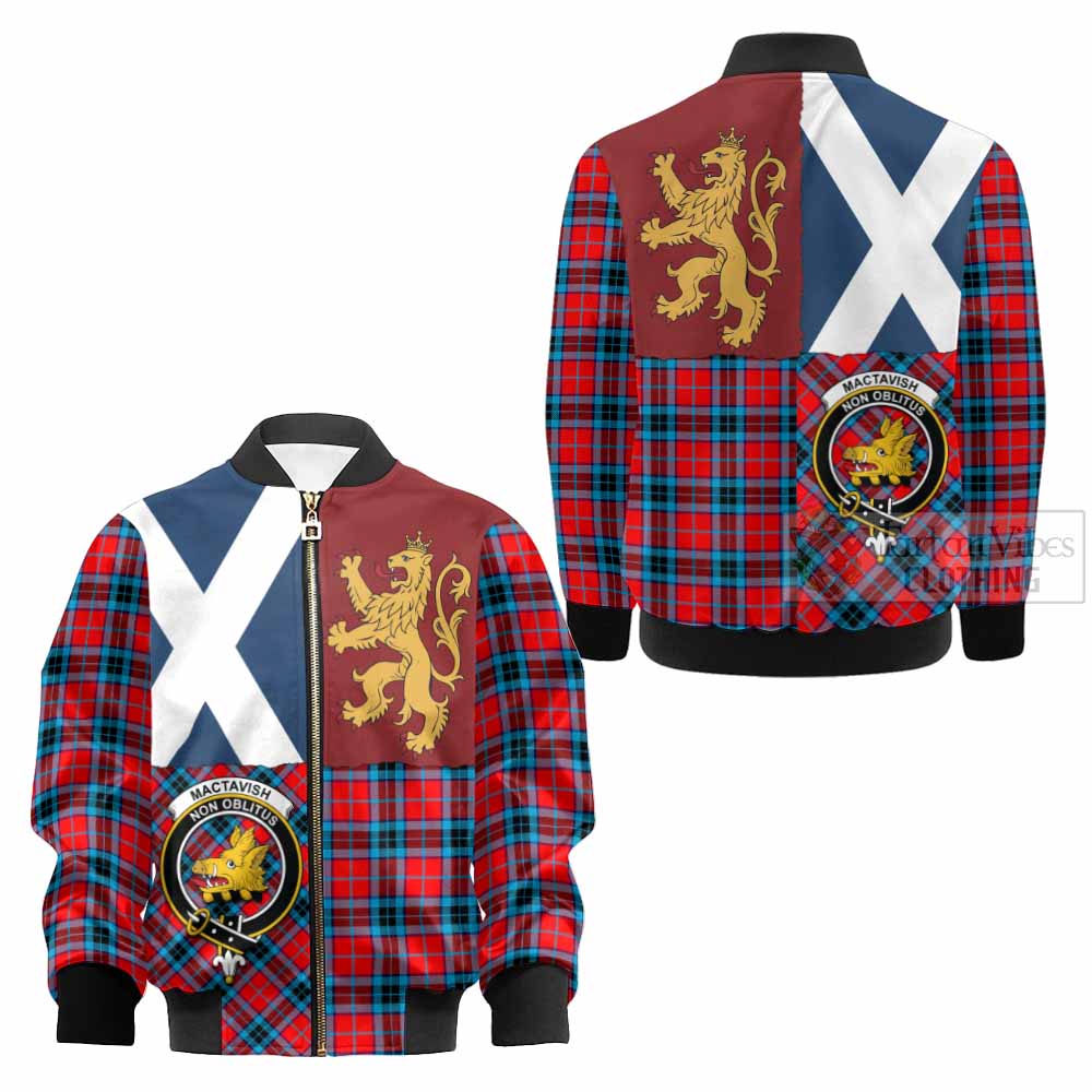 MacTavish (McTavish) Crest Tartan Kid Bomber Jacket with Lion Rampant Saltire Style - Tartan Vibes Clothing
