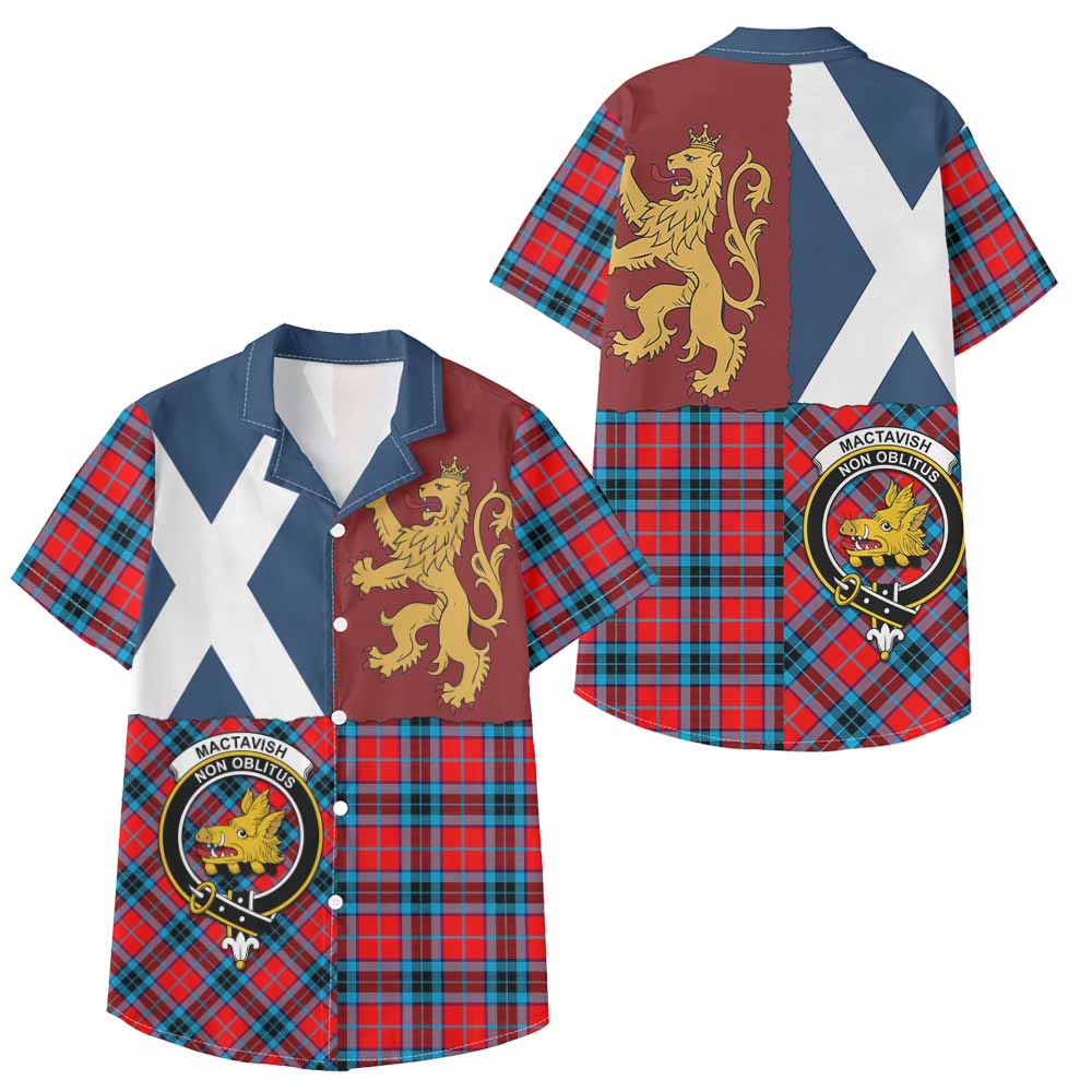 MacTavish (McTavish) Crest Tartan Kid Hawaiian Shirt with Lion Rampant Saltire Style - Tartan Vibes Clothing