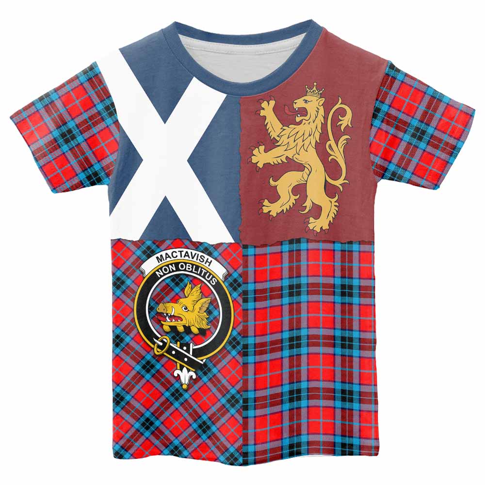 MacTavish (McTavish) Crest Tartan Kid T-shirt with Lion Rampant Saltire Style - Tartan Vibes Clothing