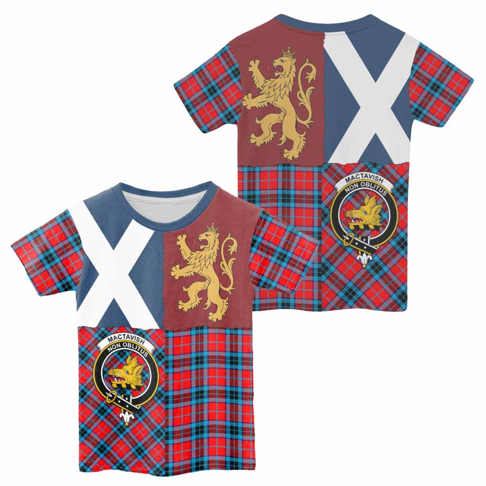 MacTavish (McTavish) Crest Tartan Kid T-shirt with Lion Rampant Saltire Style - Tartan Vibes Clothing