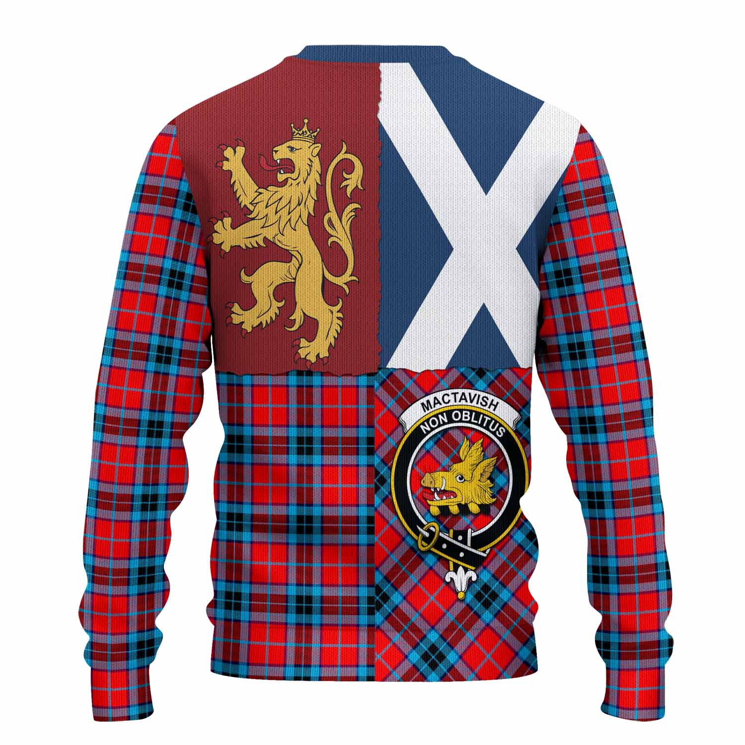 MacTavish (McTavish) Crest Tartan Knitted Sweater with Lion Rampant Saltire Style