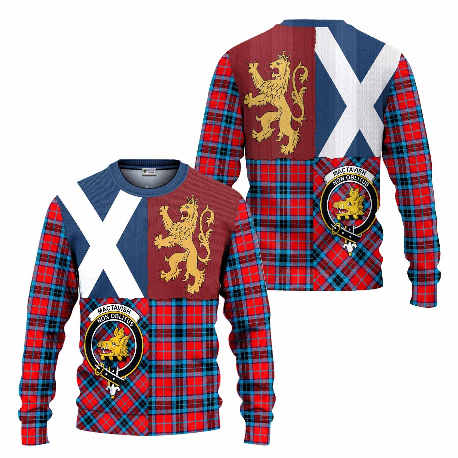 MacTavish (McTavish) Crest Tartan Knitted Sweater with Lion Rampant Saltire Style