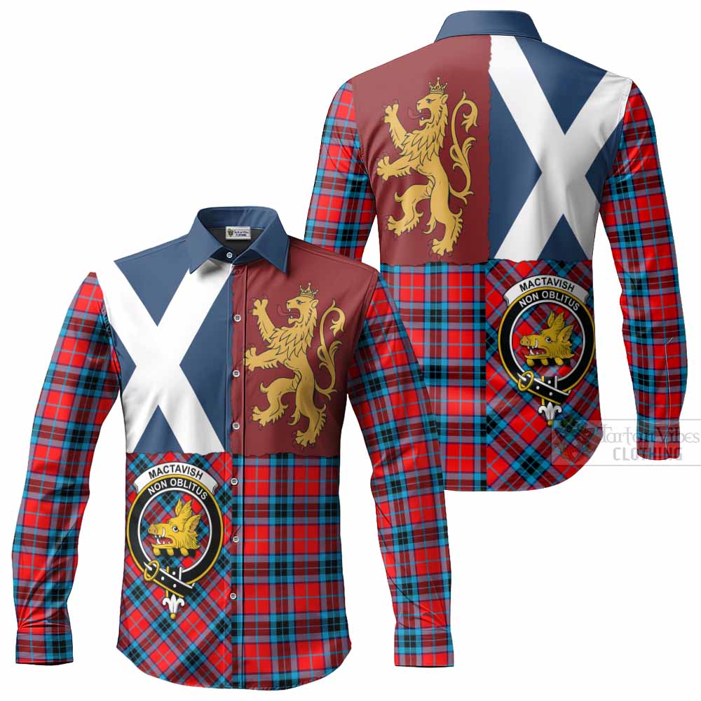 MacTavish (McTavish) Crest Tartan Long Sleeve Button Shirts with Lion Rampant Saltire Style