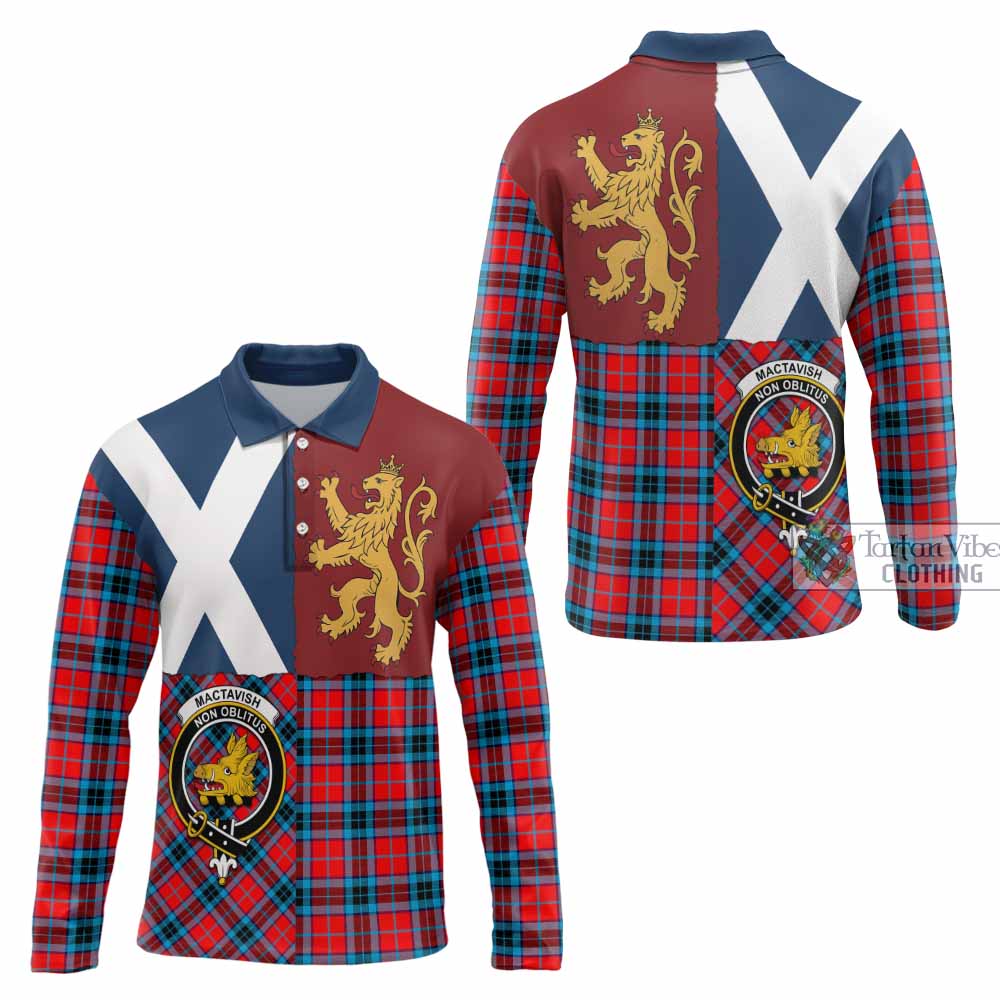 MacTavish (McTavish) Crest Tartan Long Sleeve Polo Shirt with Lion Rampant Saltire Style