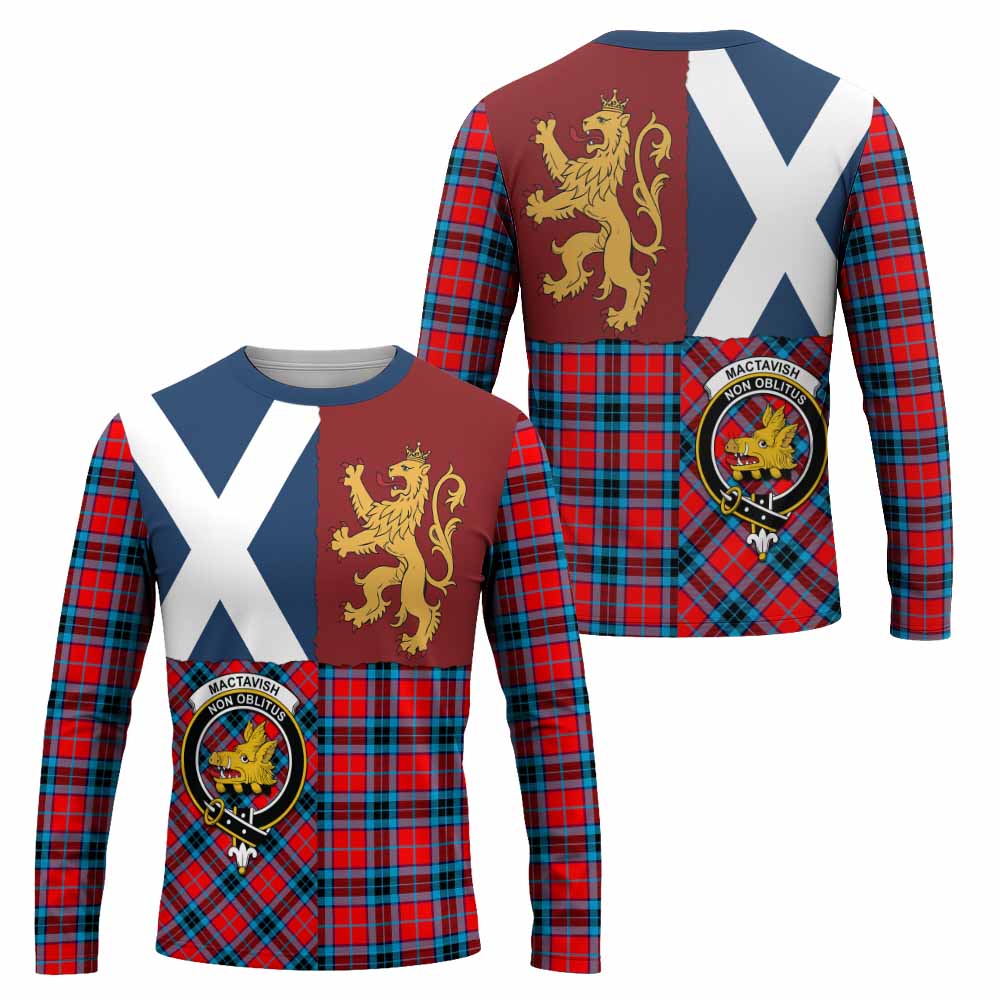 MacTavish (McTavish) Crest Tartan Long Sleeve T-Shirt with Lion Rampant Saltire Style