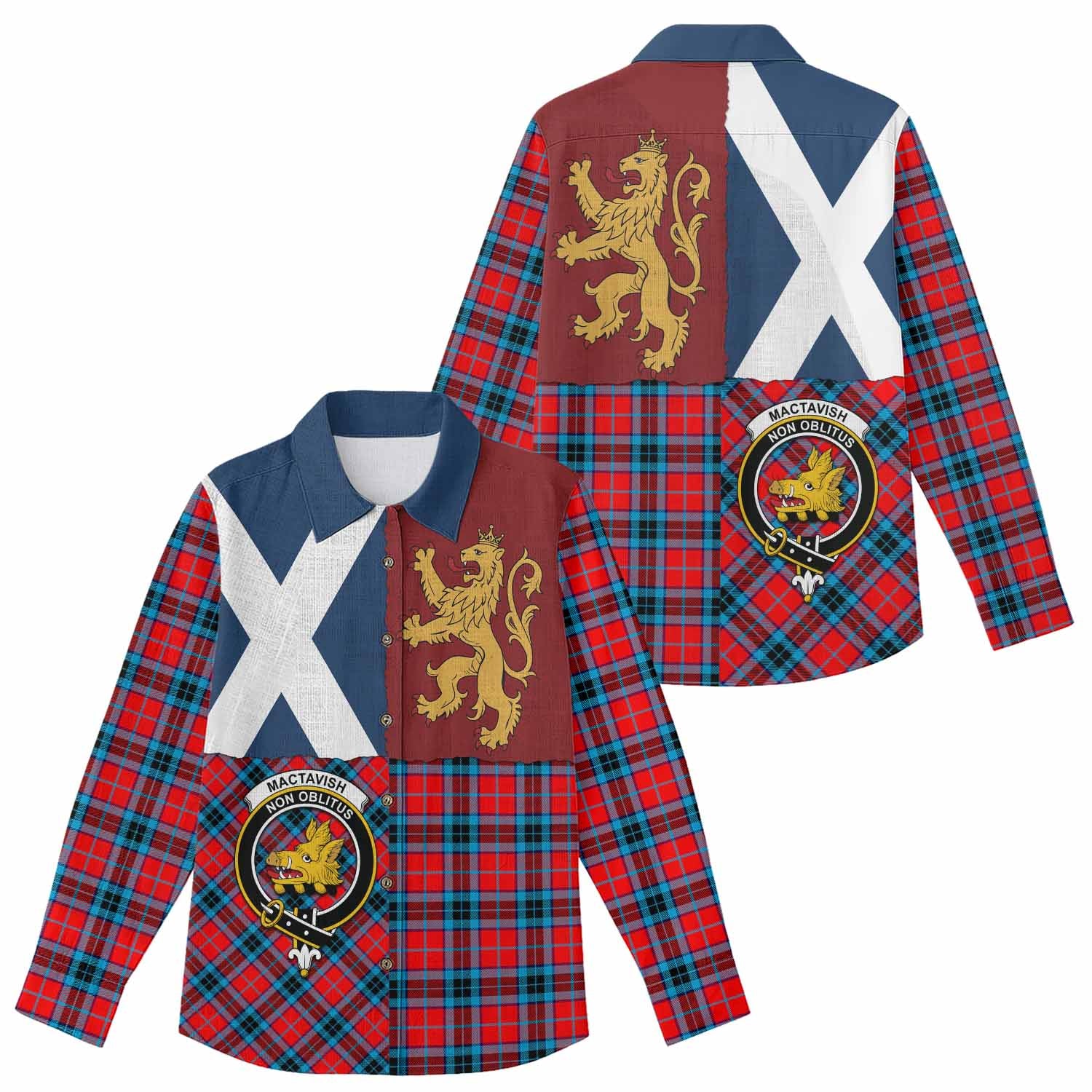 MacTavish (McTavish) Crest Tartan Women Casual Shirt with Lion Rampant Saltire Style