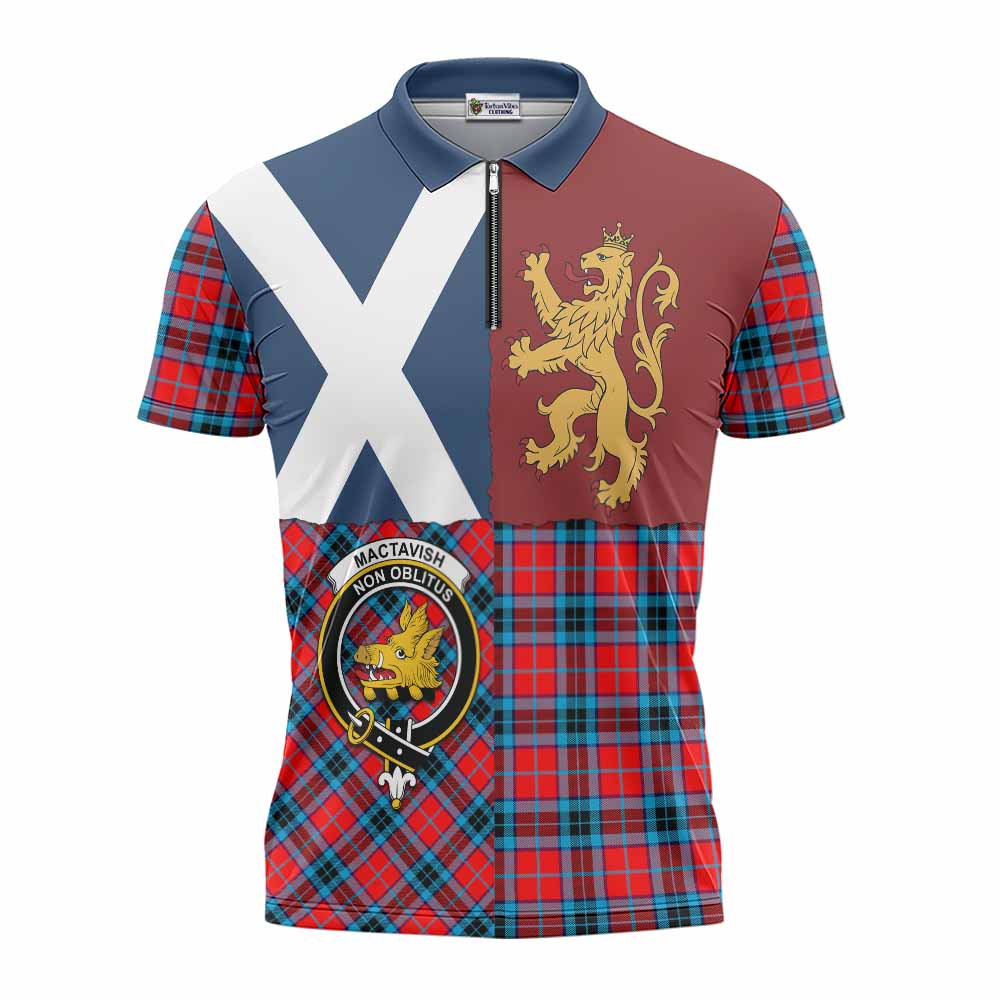 MacTavish (McTavish) Crest Tartan Zipper Polo Shirt with Lion Rampant Saltire Style