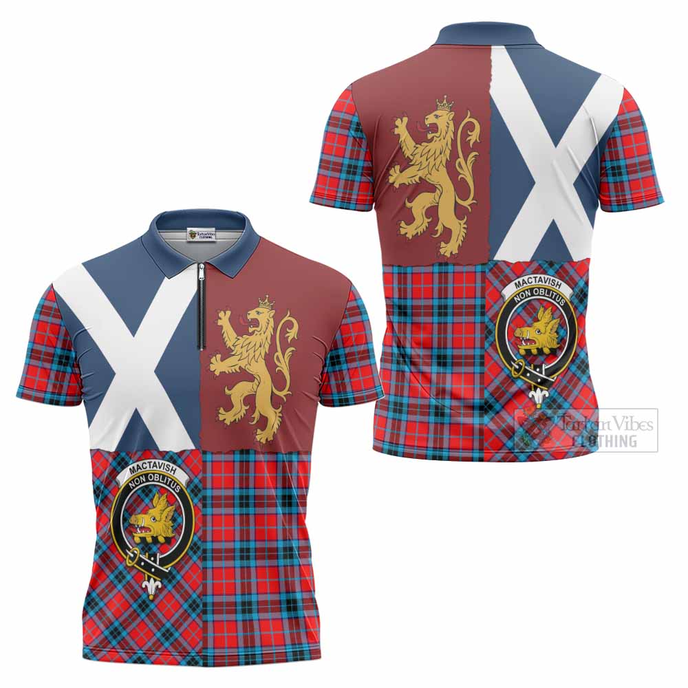 MacTavish (McTavish) Crest Tartan Zipper Polo Shirt with Lion Rampant Saltire Style