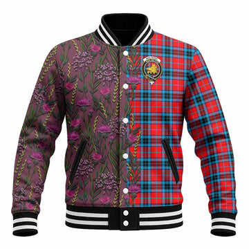 MacTavish (McTavish) Family Crest Tartan Baseball Jacket Scottish Thistle Flower Pattern Half Style