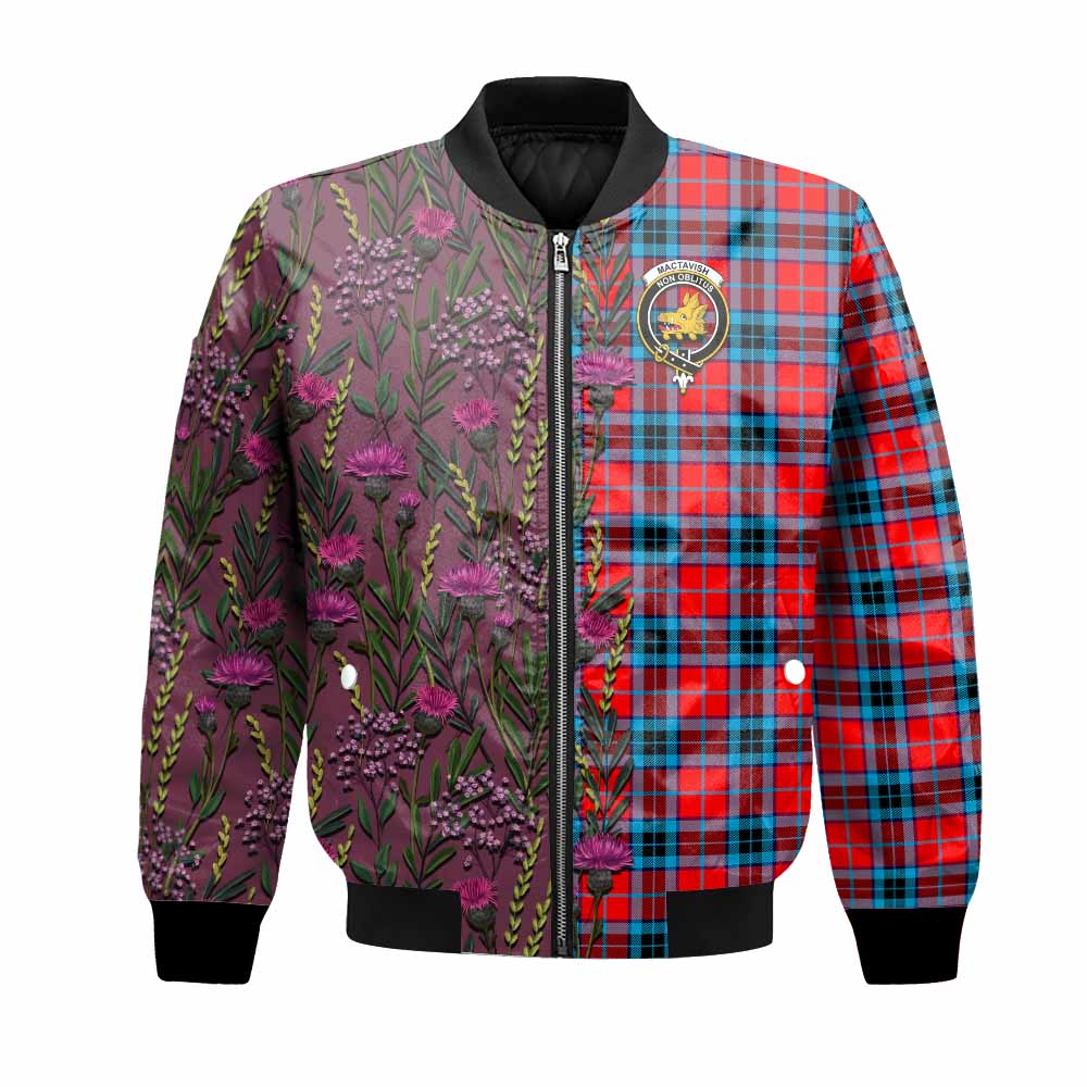 MacTavish (McTavish) Family Crest Tartan Bomber Jacket Scottish Thistle Flower Pattern Half Style - Tartan Vibes Clothing