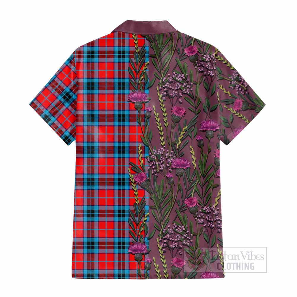 MacTavish (McTavish) Family Crest Tartan Cotton Hawaiian Shirt Scottish Thistle Flower Pattern Half Style - Tartan Vibes Clothing
