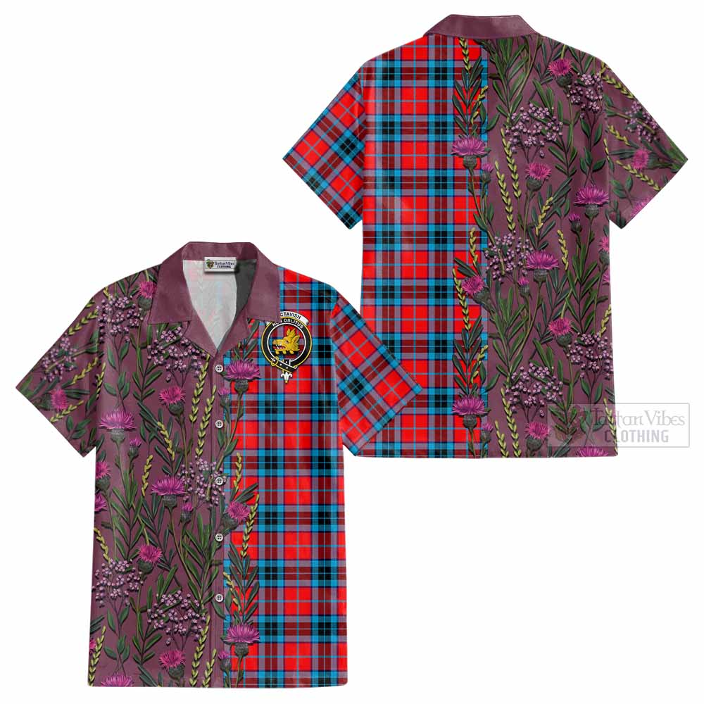 MacTavish (McTavish) Family Crest Tartan Cotton Hawaiian Shirt Scottish Thistle Flower Pattern Half Style - Tartan Vibes Clothing