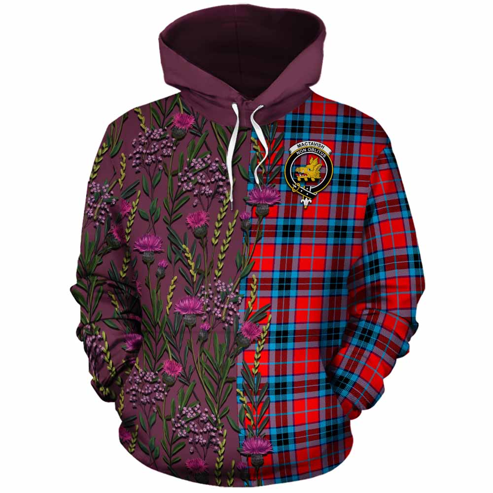 MacTavish (McTavish) Family Crest Tartan Cotton Hoodie Scottish Thistle Flower Pattern Half Style - Tartan Vibes Clothing