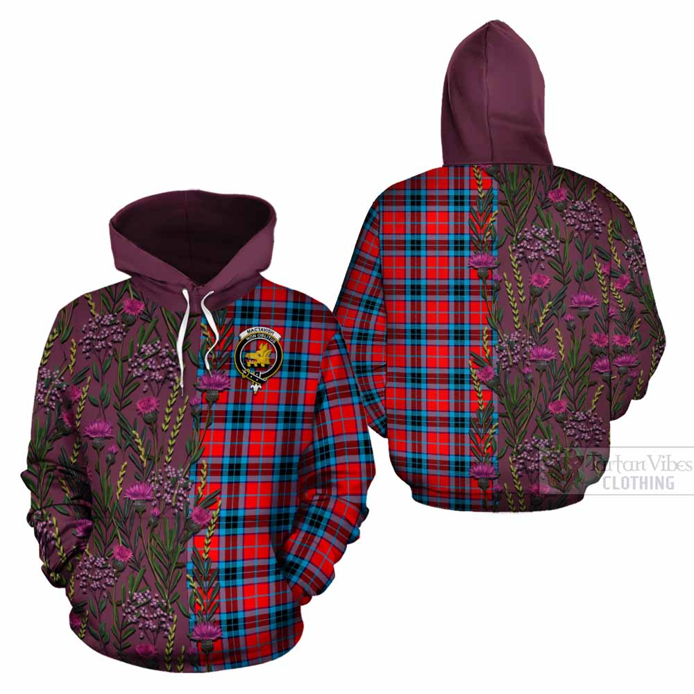 MacTavish (McTavish) Family Crest Tartan Cotton Hoodie Scottish Thistle Flower Pattern Half Style - Tartan Vibes Clothing