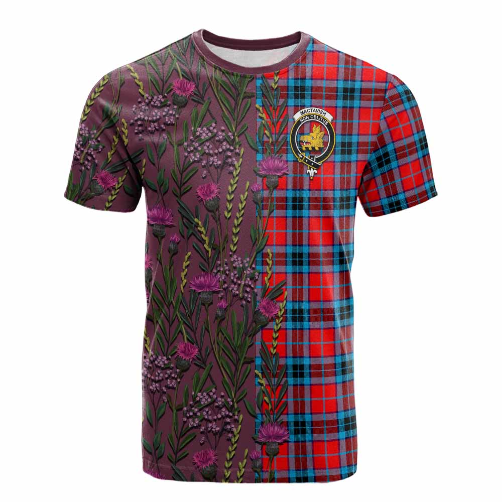 MacTavish (McTavish) Family Crest Tartan Cotton T-shirt Scottish Thistle Flower Pattern Half Style - Tartan Vibes Clothing