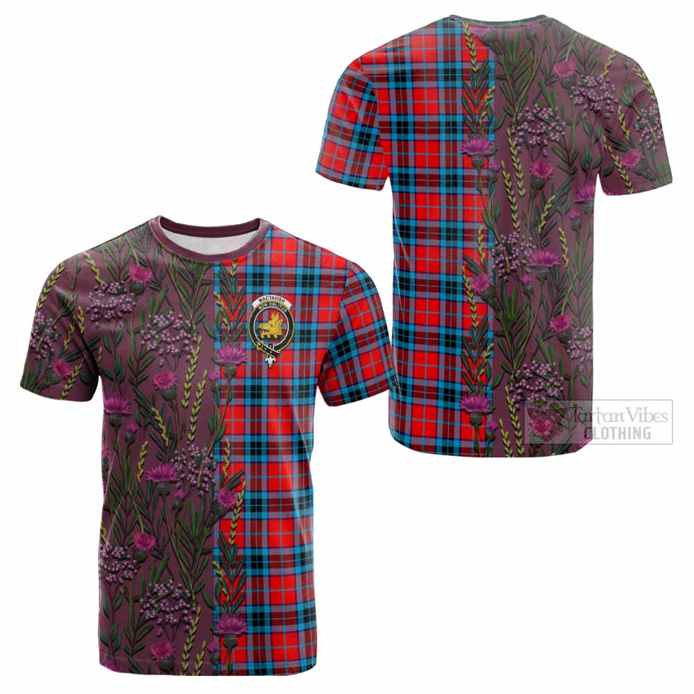 MacTavish (McTavish) Family Crest Tartan Cotton T-shirt Scottish Thistle Flower Pattern Half Style - Tartan Vibes Clothing