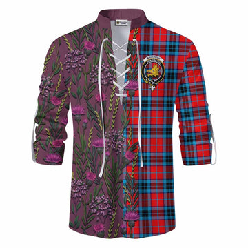 MacTavish (McTavish) Family Crest Tartan Ghillie Shirt Scottish Thistle Flower Pattern Half Style
