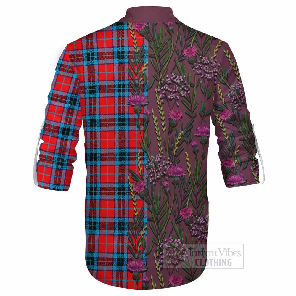 MacTavish (McTavish) Family Crest Tartan Ghillie Shirt Scottish Thistle Flower Pattern Half Style - Tartan Vibes Clothing