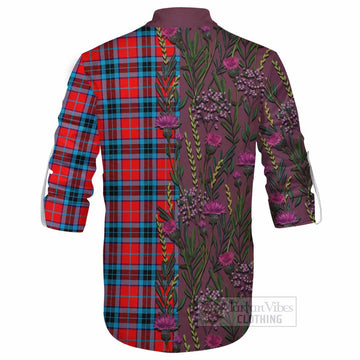 MacTavish (McTavish) Family Crest Tartan Ghillie Shirt Scottish Thistle Flower Pattern Half Style