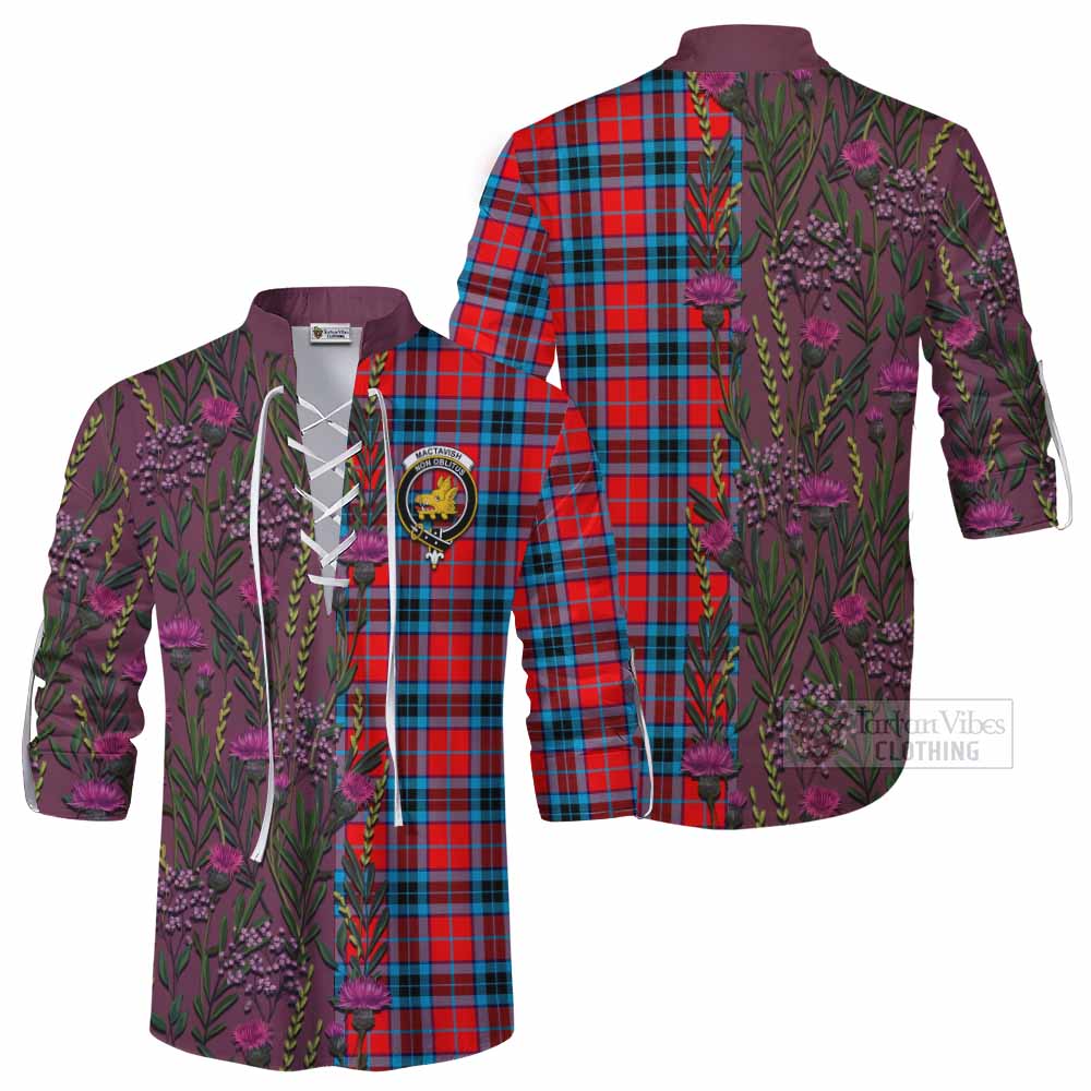 MacTavish (McTavish) Family Crest Tartan Ghillie Shirt Scottish Thistle Flower Pattern Half Style - Tartan Vibes Clothing