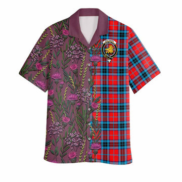 MacTavish (McTavish) Family Crest Tartan Hawaiian Shirt Scottish Thistle Flower Pattern Half Style