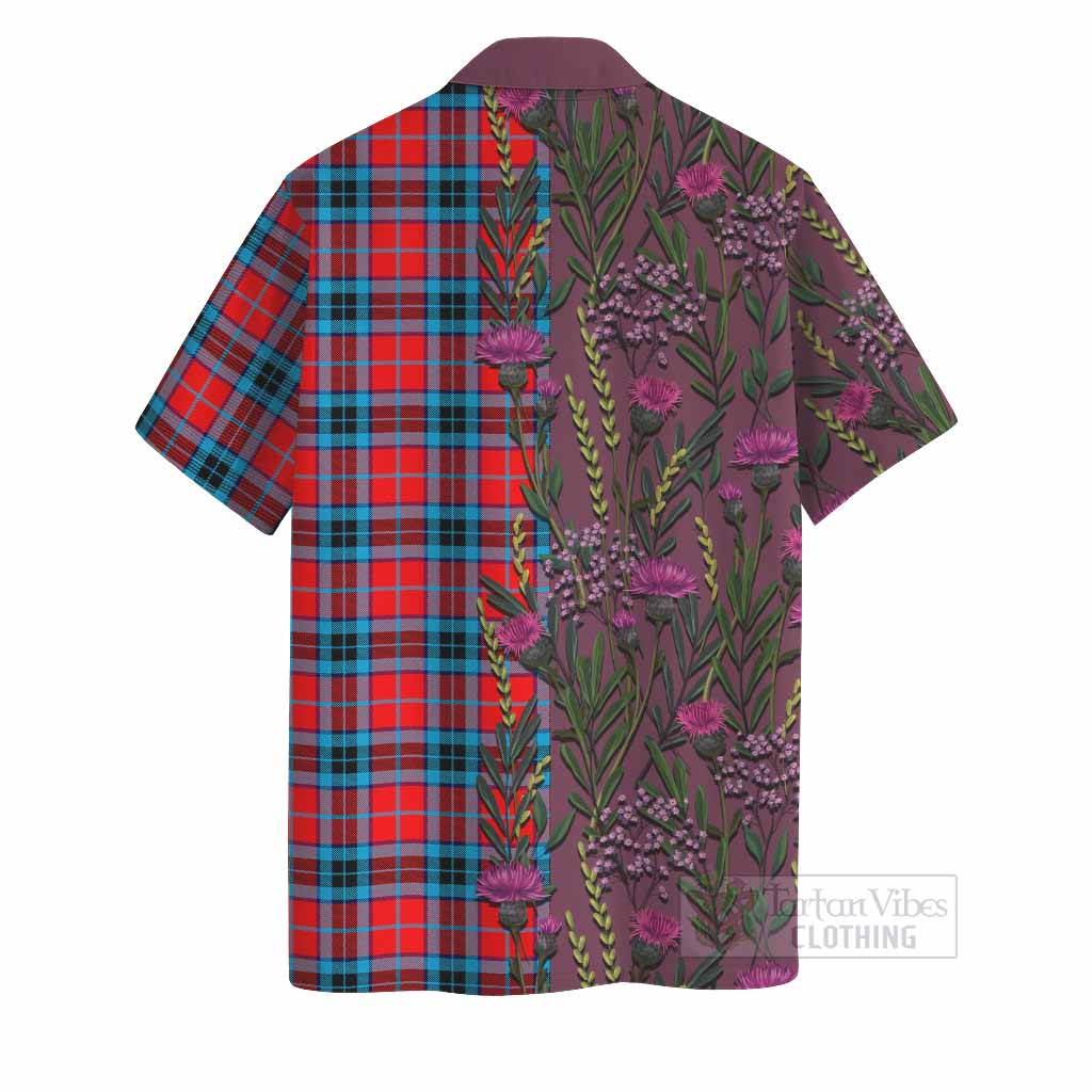 MacTavish (McTavish) Family Crest Tartan Hawaiian Shirt Scottish Thistle Flower Pattern Half Style - Tartan Vibes Clothing