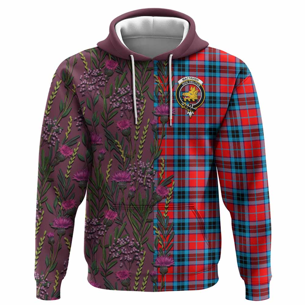 MacTavish (McTavish) Family Crest Tartan Hoodie Scottish Thistle Flower Pattern Half Style - Tartan Vibes Clothing