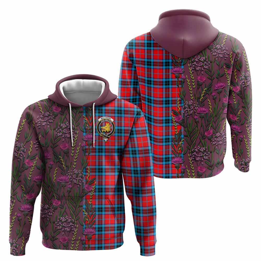 MacTavish (McTavish) Family Crest Tartan Hoodie Scottish Thistle Flower Pattern Half Style - Tartan Vibes Clothing