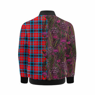 MacTavish (McTavish) Family Crest Tartan Kid Bomber Jacket Scottish Thistle Flower Pattern Half Style