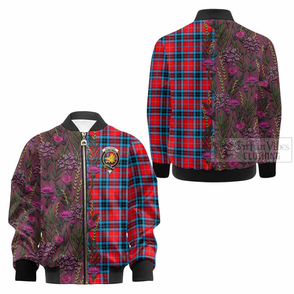 MacTavish (McTavish) Family Crest Tartan Kid Bomber Jacket Scottish Thistle Flower Pattern Half Style - Tartan Vibes Clothing
