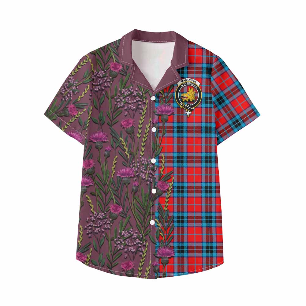 MacTavish (McTavish) Family Crest Tartan Kid Hawaiian Shirt Scottish Thistle Flower Pattern Half Style - Tartan Vibes Clothing
