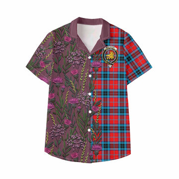 MacTavish (McTavish) Family Crest Tartan Kid Hawaiian Shirt Scottish Thistle Flower Pattern Half Style - Tartan Vibes Clothing