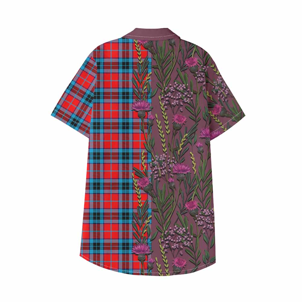 MacTavish (McTavish) Family Crest Tartan Kid Hawaiian Shirt Scottish Thistle Flower Pattern Half Style - Tartan Vibes Clothing