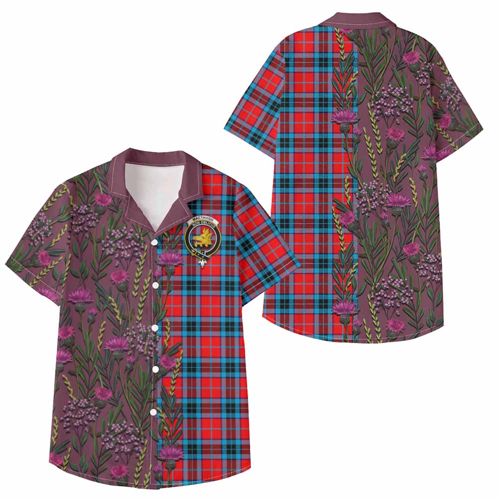 MacTavish (McTavish) Family Crest Tartan Kid Hawaiian Shirt Scottish Thistle Flower Pattern Half Style - Tartan Vibes Clothing