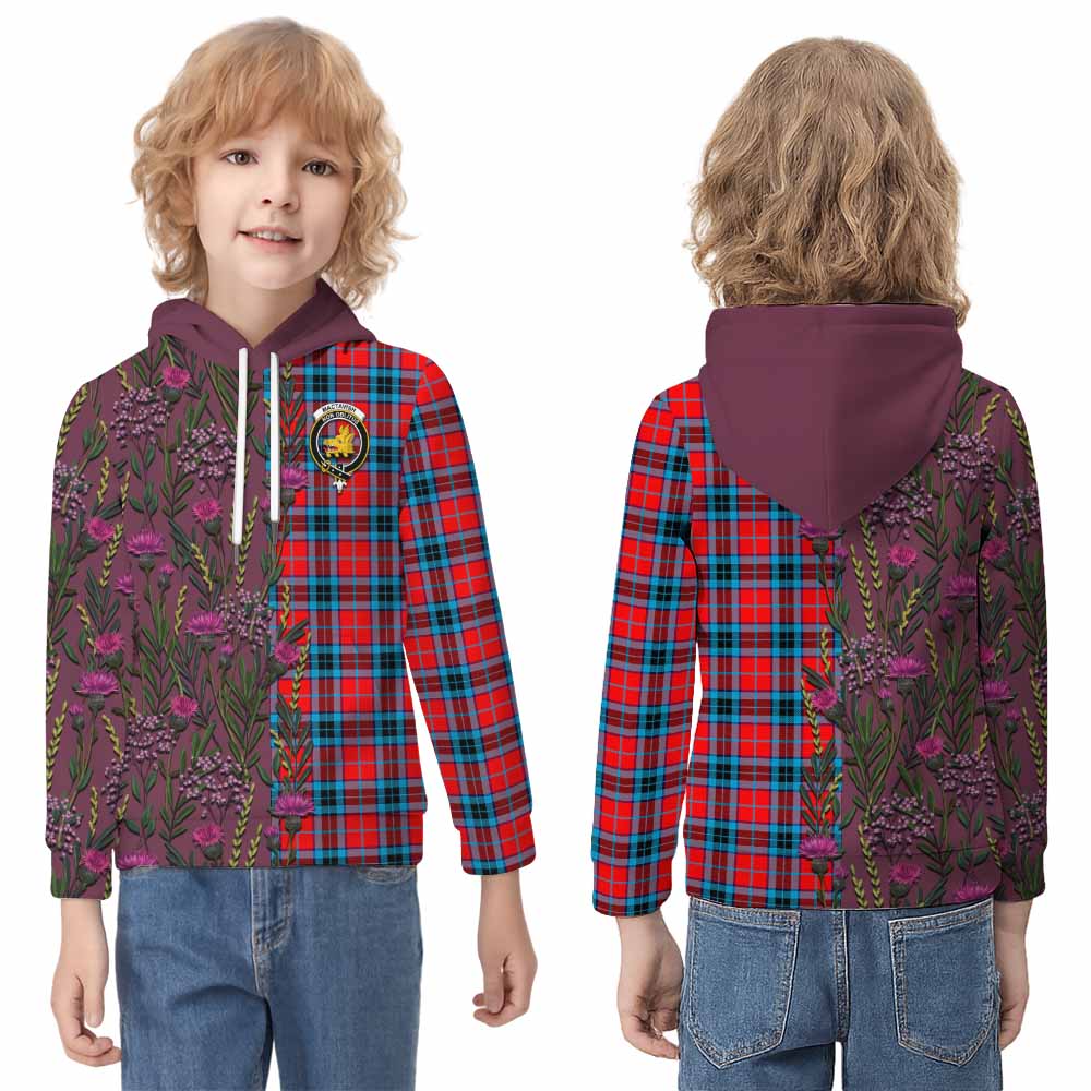 MacTavish (McTavish) Family Crest Tartan Kid Hoodie Scottish Thistle Flower Pattern Half Style - Tartan Vibes Clothing