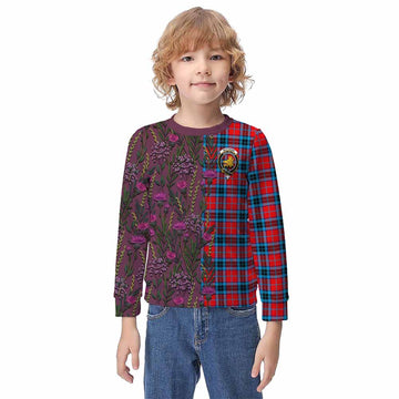MacTavish (McTavish) Family Crest Tartan Kid Knitted Sweatshirt Scottish Thistle Flower Pattern Half Style