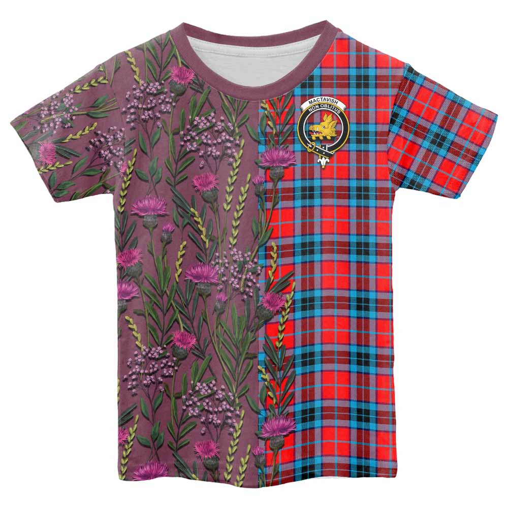 MacTavish (McTavish) Family Crest Tartan Kid T-shirt Scottish Thistle Flower Pattern Half Style - Tartan Vibes Clothing