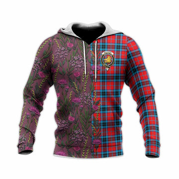 MacTavish (McTavish) Family Crest Tartan Knitted Hoodie Scottish Thistle Flower Pattern Half Style